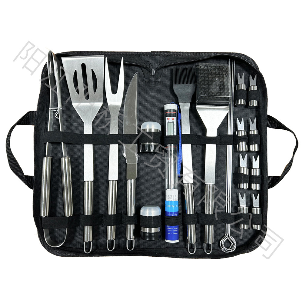 Spot Source Fabricante BBQ Juego de barbacoa de bolsa de tela Oxford Juego de abrazadera de pala de acero inoxidable Juego de asa de tubo redondo para hornear
