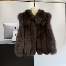 2025秋冬新款时髦叠穿芬兰进口狐狸毛背毛领竖排皮草马甲外套