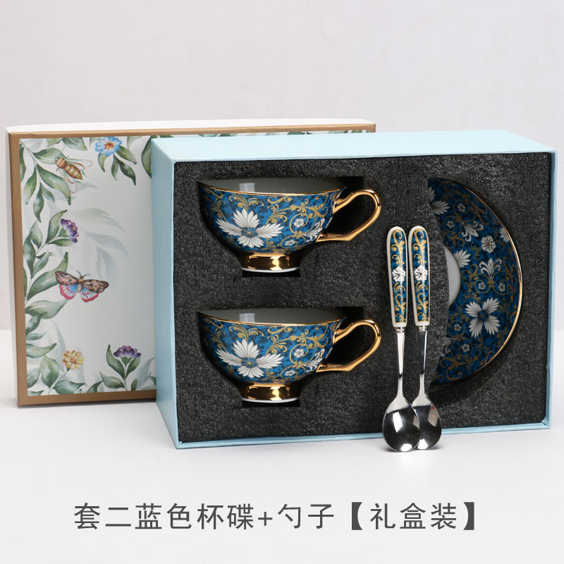 Juego de té de la tarde de lujo ligero de estilo europeo traje perfumado taza de café y platillo de cerámica de china de hueso de alta gama