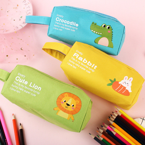 Original design Korean creative cute large pencil bag for men and women with double zipper cartoon student pencil bag canvas large capacity