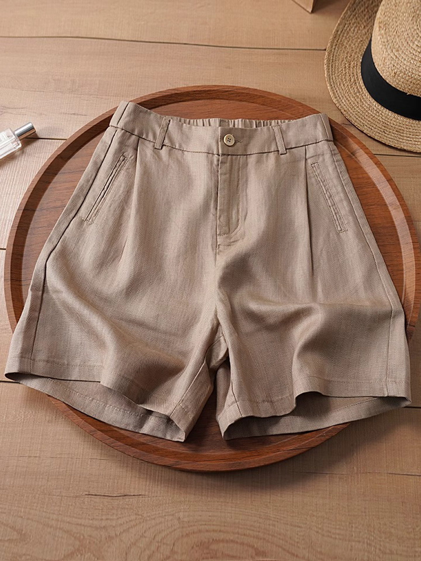 Quần short nữ dáng rộng chữ A cạp thun lưng sau chất liệu lụa mỏng mùa hè — Xanh lông mòng đen