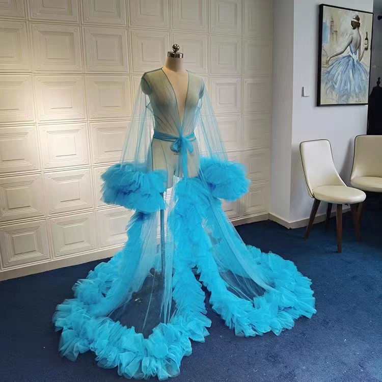 Aliexpress venta caliente de nuevo estilo exterior red simple cardigán chale de novia boda túnica de la mañana estudio madre embarazada arte foto capa