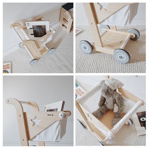 Cross-border children's simulation play house supermarket snack shopping cart walker 2 trolleys 3-year-old baby wooden toys