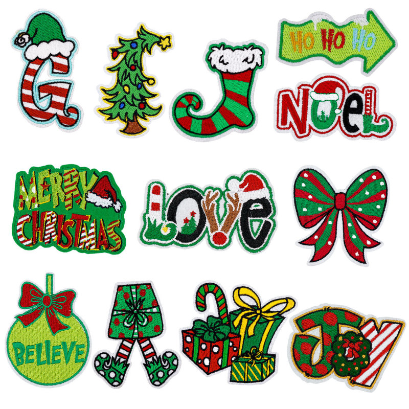 圣诞刺绣贴圣诞节布贴章仔 HOHOHO MERRYCHRISAMAS服装辅料烫印标|undefined