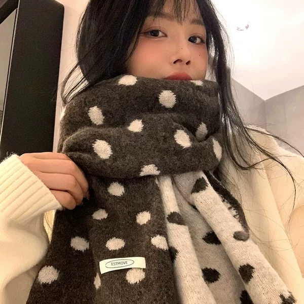 Korean-Style Lazy Style Double-Sided Knitted Plush Scarf for Women, Autumn and Winter Warm Versatile Thickened Neck Warmer Small Scarf