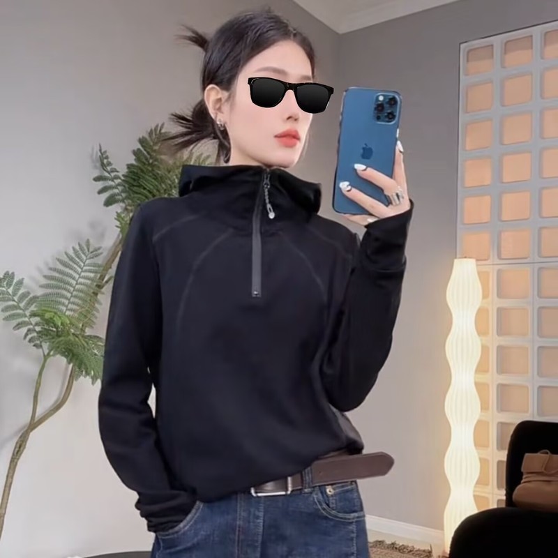 网红爆款修身显瘦纯色磨毛秋冬连帽拉链卫衣女气质百搭简约上衣潮|undefined