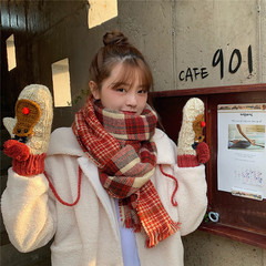 クリスマスの好物の赤い模造カシミヤの両面の格子縞のマフラーの女性の秋冬の百合の保温の日系の復古のニットのマフラー