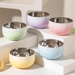 ステンレスのグラデーションの子供のご飯の碗は転んで厚くなることに耐えます。