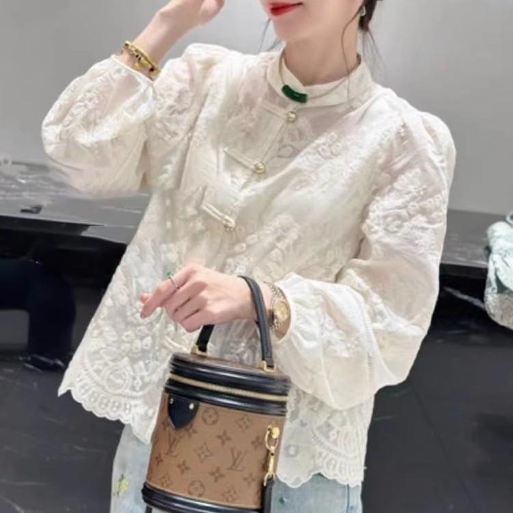 2026 primavera nueva moda china de estilo nacional de mujer de cuello de encaje camisa de blusa de bordado pesado camisa de protección solar image 6