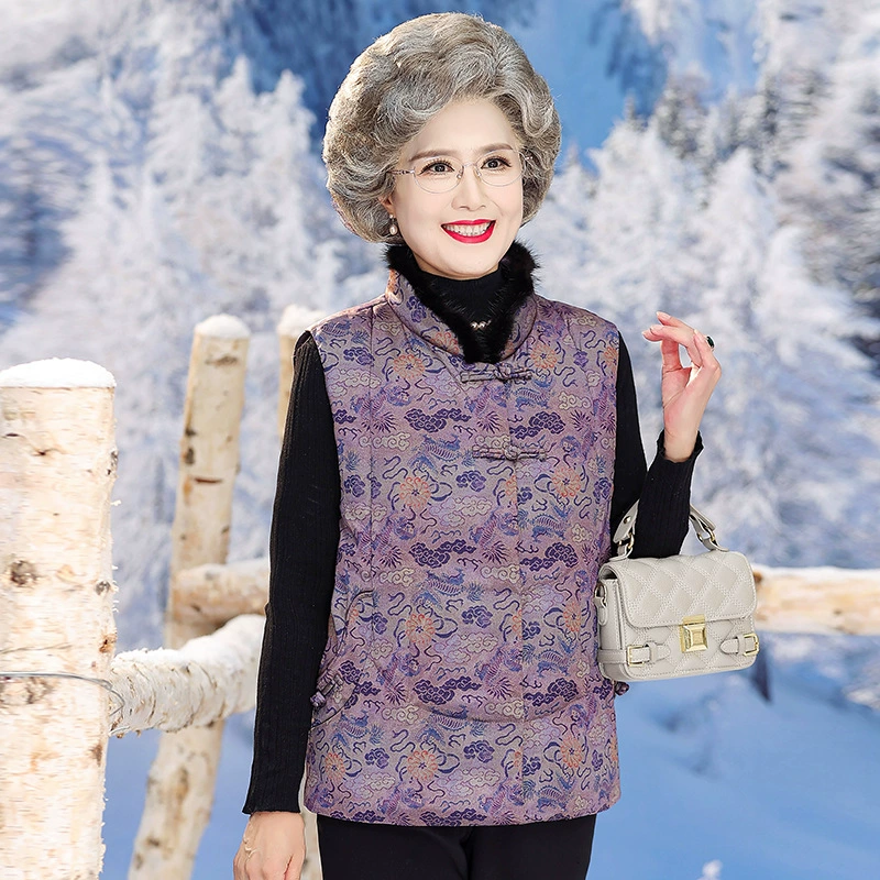 Мама зимний пуховый жилет старушка толстый теплый жилет для пожилых людей осенью и зимой бабушка плечо куртка