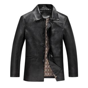 Aliexpress Cross-Border Men's Middle-Aged and Elderly Leather Jackets Men's Lapel Large Size Leather Jackets Men's Spring and Autumn Leather Jackets Factory Direct Sales