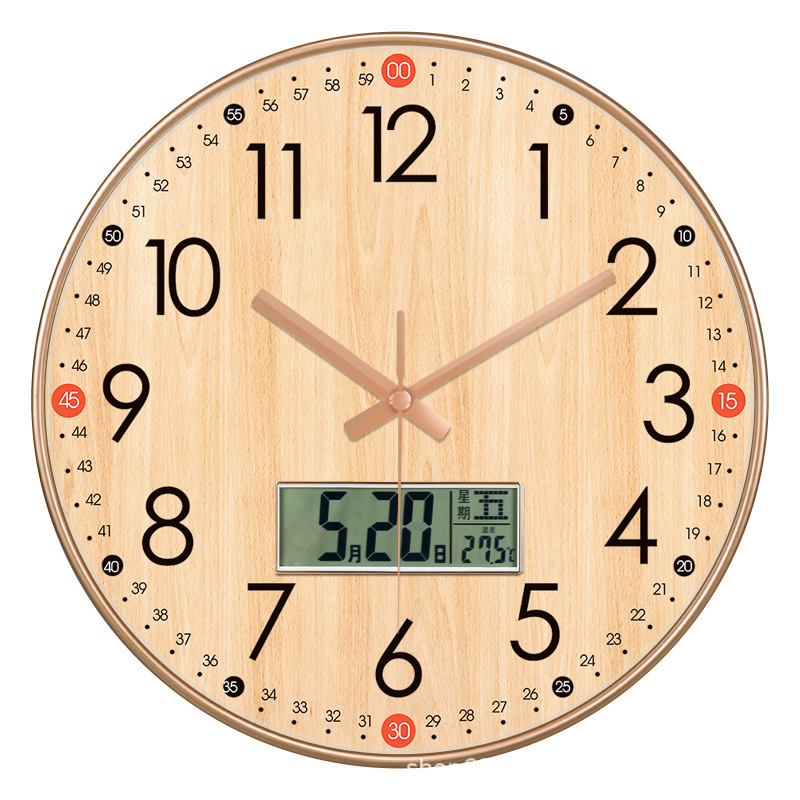 Reloj de pared creativo estilo nórdico - Con display de temperatura y calendario - Silencioso - Para sala de estar y dormitorio - Diseño atmosférico