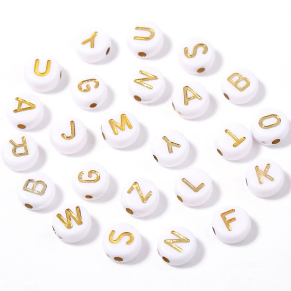 White bottom golden letter bead mixed color
