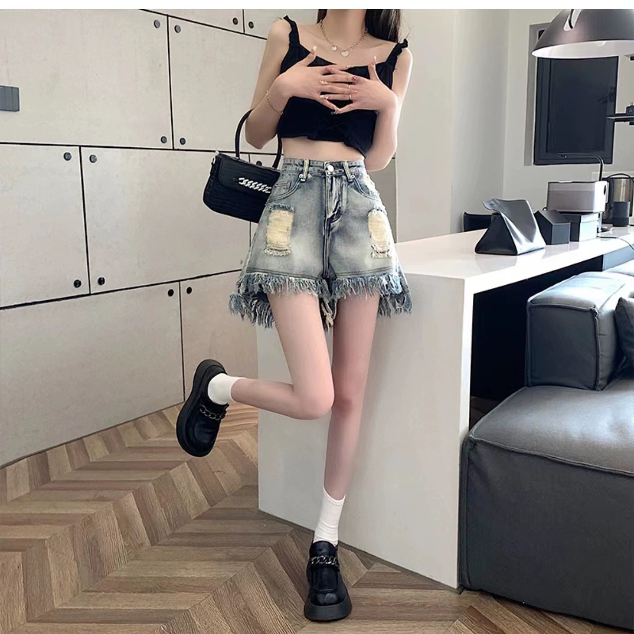 Джинсовая юбка, шорты, летние брюки, plus size, высокая талия, oversize, свободный прямой крой, А-силуэт