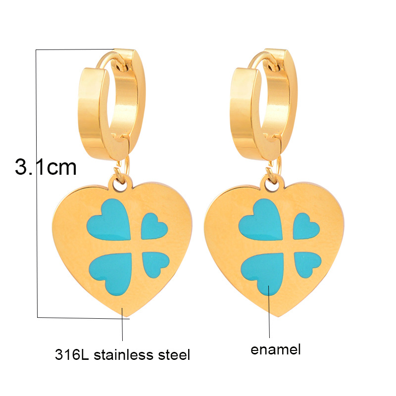 Fashion Heart Shape Titanium Steel Plating Dangling Earrings 1 Pair