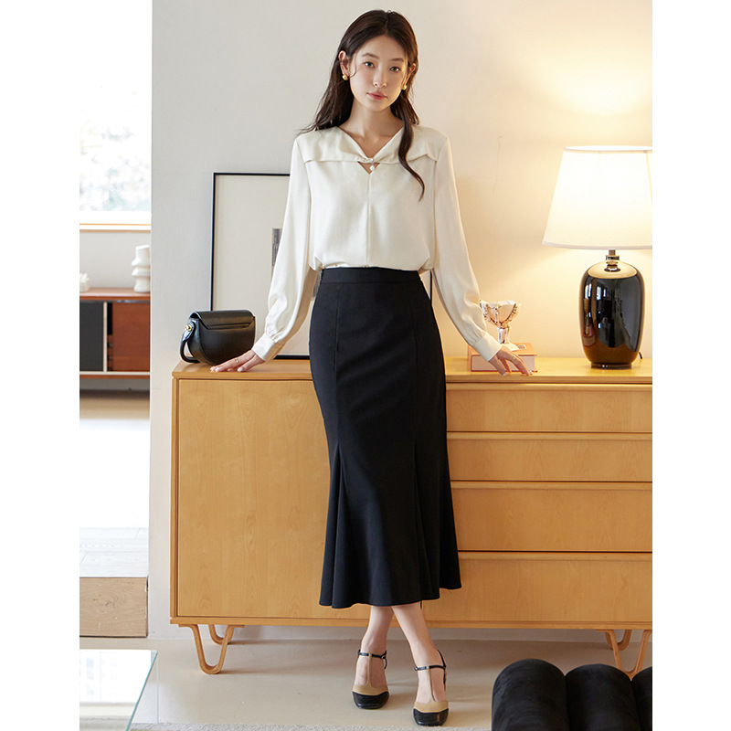 [특가 59 위안 반품 없음] 프랑스 우아한 셔츠 여성용 브이넥 셔츠 82750