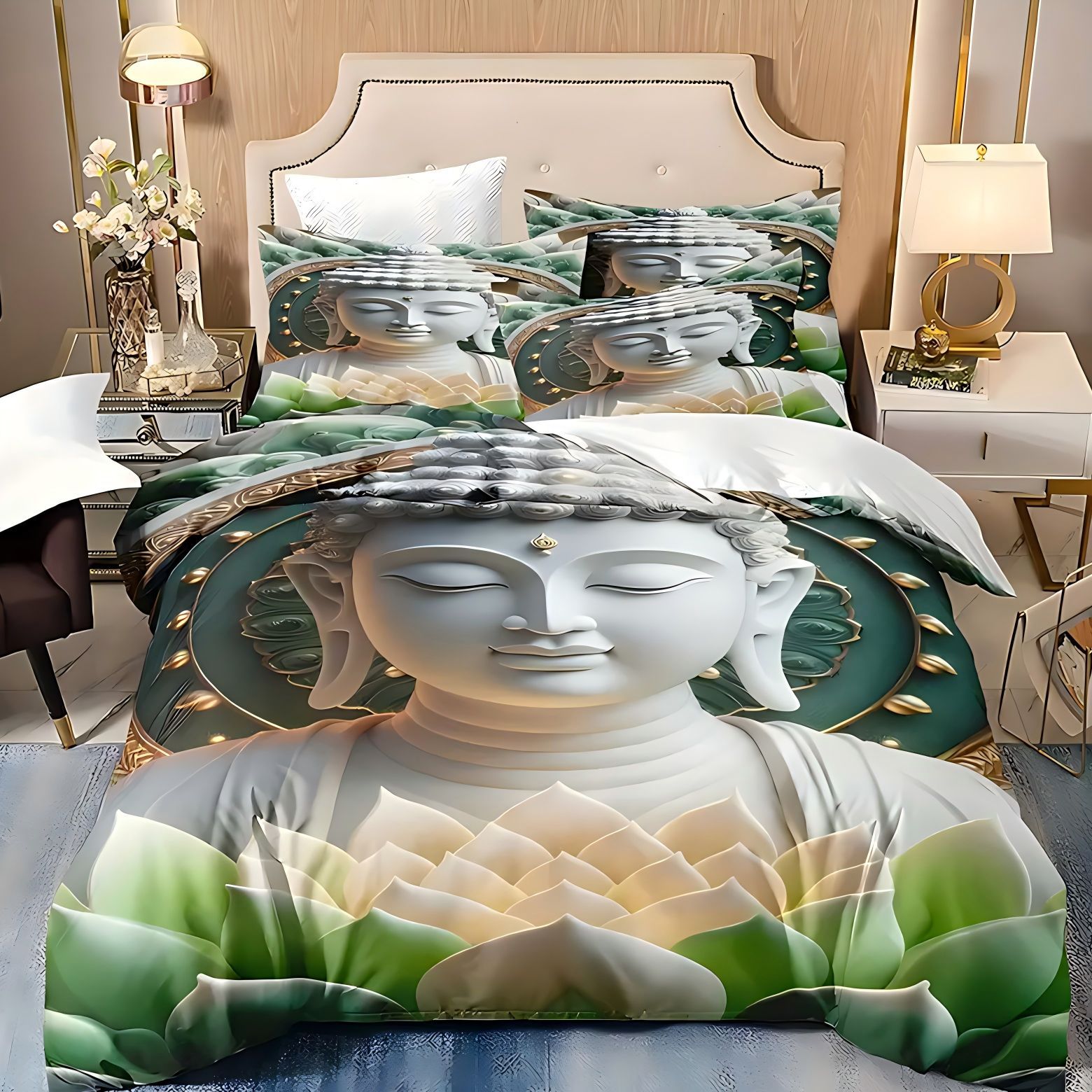 TEMU / JIT comercio exterior transfronterizo cómodo Zen Buda tema de impresión digital HD colcha colcha colcha colcha kit