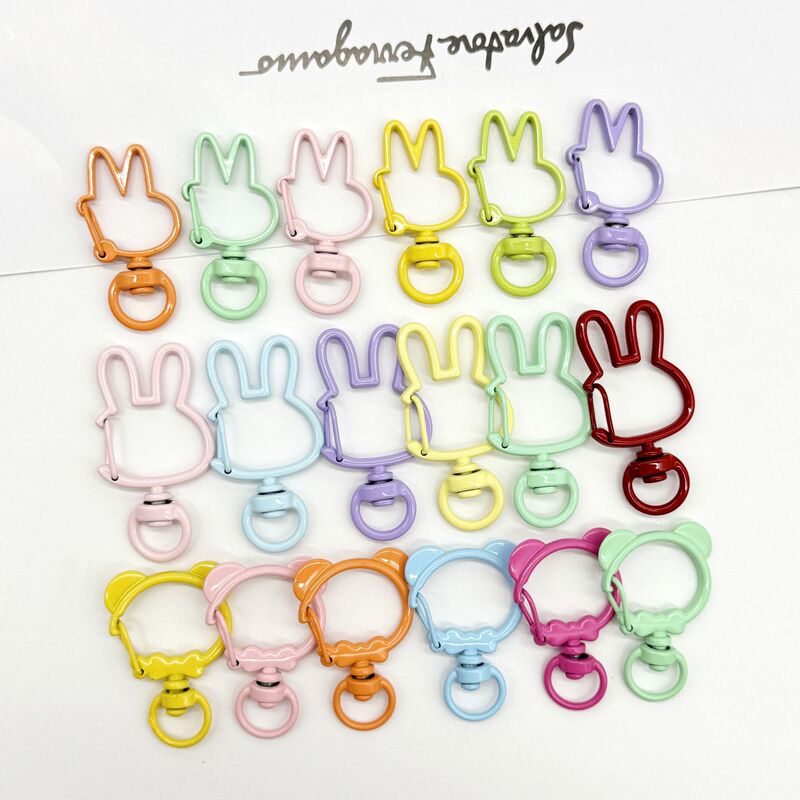 Color paint spring ring universal rotation candy color rabbit cat love key chain diy jewelry accessories