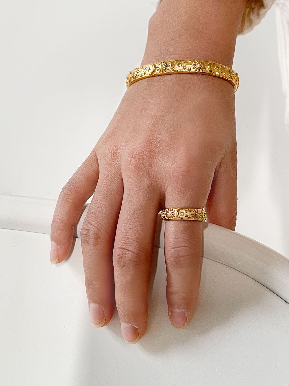 Original Design Star Moon Stainless Steel Plating Inlay Rhinestones Bangle 1 Piece