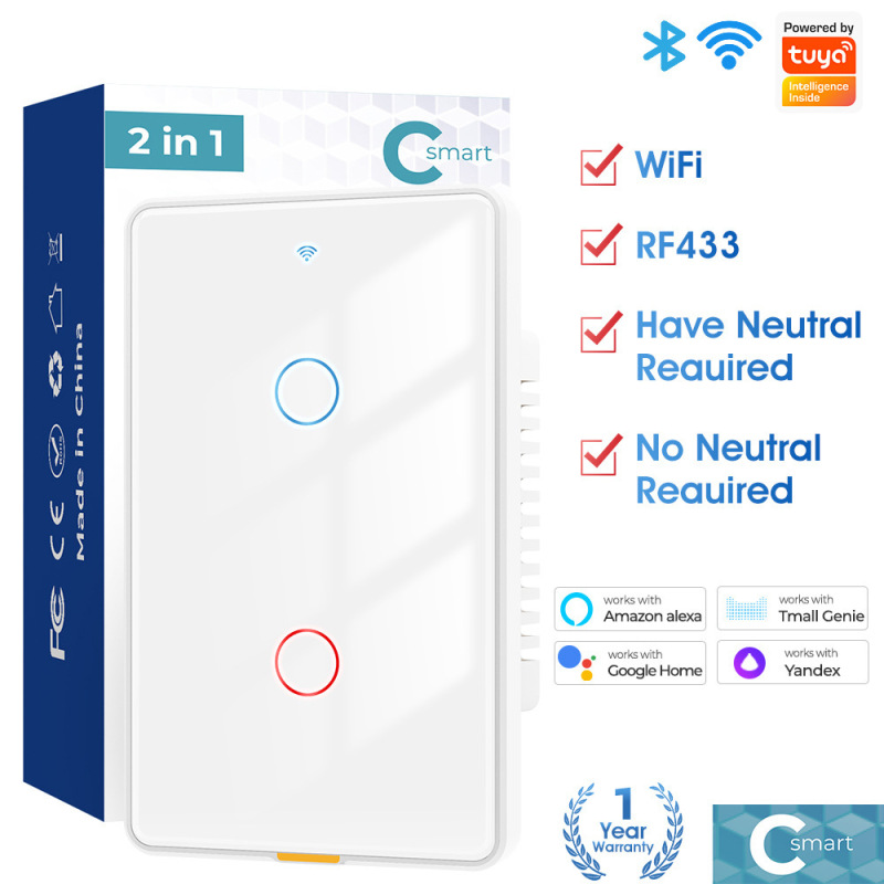 スマート Wifi ウォールタッチスイッチシングルゼロファイアバージョン米国標準 Tuya APP 音声タイミング RF リモートコントロールスイッチ|undefined