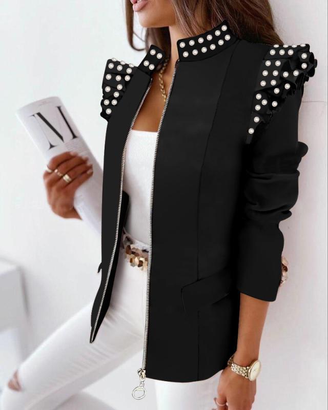 Chaqueta Blazer con Volantes de Algodón y Poliéster con Cierre y Estampado de Manga Larga image 12
