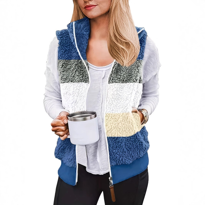 European and American Women's Fashion Vest New Plush Collar Sleeveless Zipper Light Vest Comfortable Women's Coat with Pocket