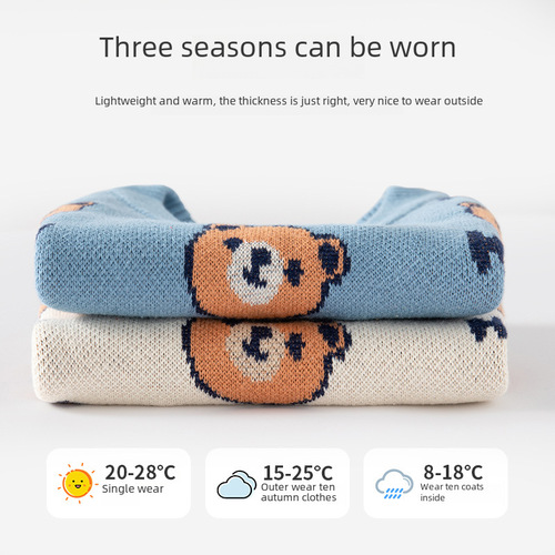 Korean Version Cute Embroidered Bear Infant Vest Spring and Autumn Pure Cotton Grade A Children's Vest Knitted Infant Vest for Outside Wear