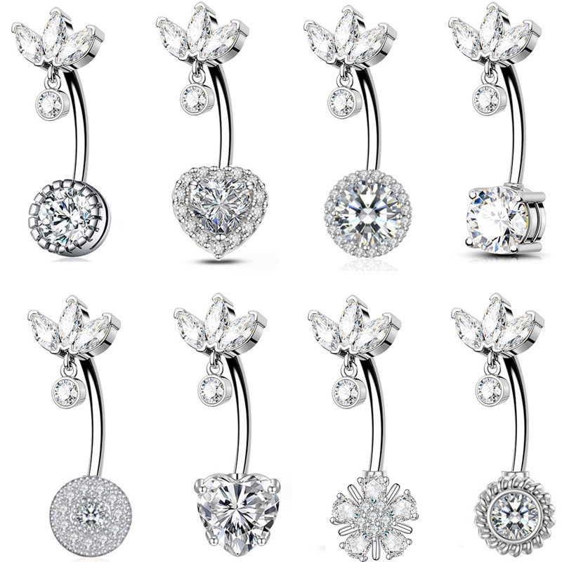 Sale European And American New Style Hot Girl Copper Inlaid Triple Zirconia Pendant Navel Stainless Steel_voghion.com