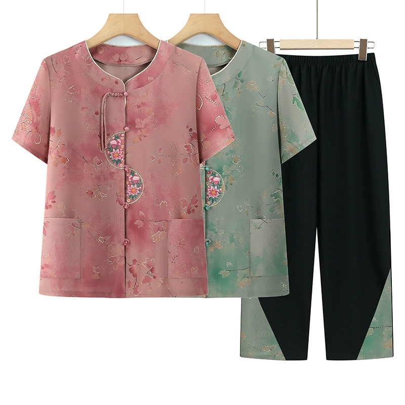 Средний и пожилой летний костюм бабушки летние рубашки с короткими рукавами