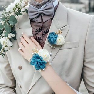 Cross-Border Amazon Korean Style Bride and Bridesmaid Milk Color Artificial Wrist Flower Corsage Wedding Flower Supplies Flower Jewelry