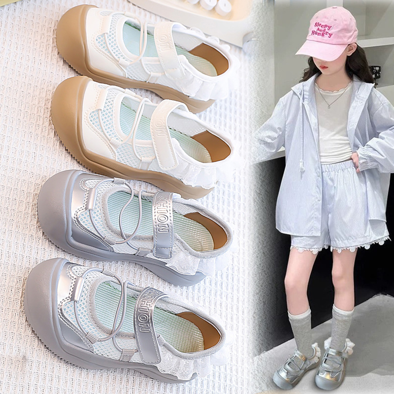 Sandalias deportivas estilo ballet para niñas verano 2025 nuevos zapatos de malla para niños zapatos casuales princesa de estilo occidental para niñas