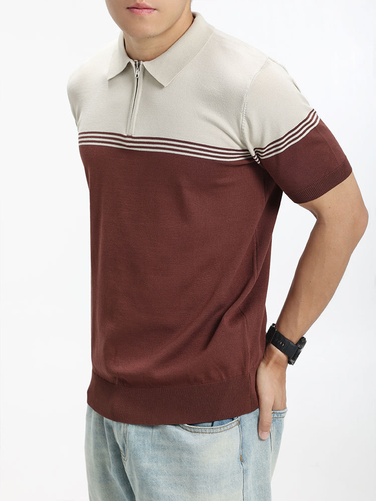Hombres de color contrastante jersey polo de hielo de manga corta hombre de alto nivel con collar de negocios casuales viejos estilos de verano para hombres