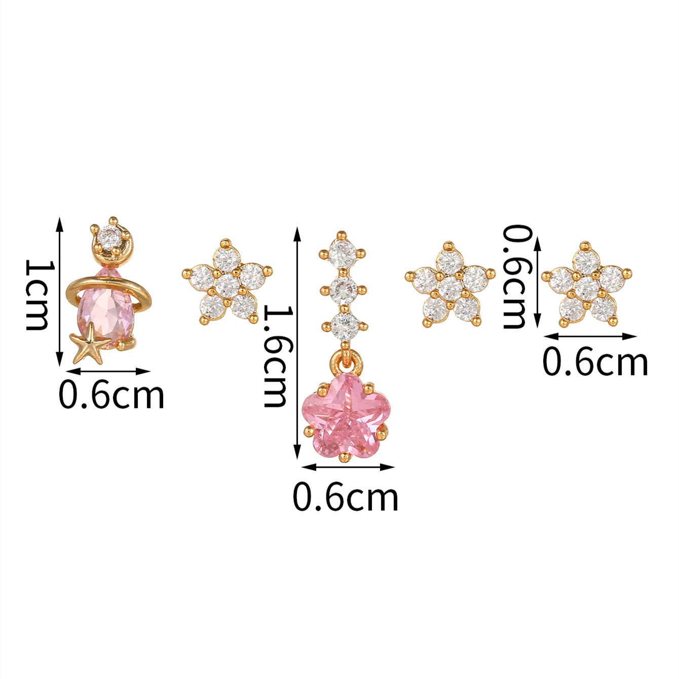 Fashion Heart Shape Brass Ear Studs Gem Copper Earrings