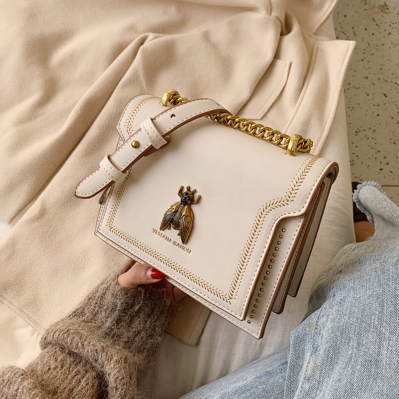 Borsa a tracolla retrò a catena tracolla portatile decorazione ape design della moda 2023 nuova borsa quadrata piccola trama francese_voghion.com