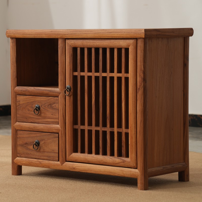 New Chinese Style Old Elm Tea Cabinet Retro Sideboard Storage Cabinet Solid Wood Living Room Small Apartment Tea Table Tea Cabinet