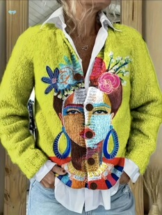 [Vibrant Cardigan] Vibrant 3D Face Print Cardigan |