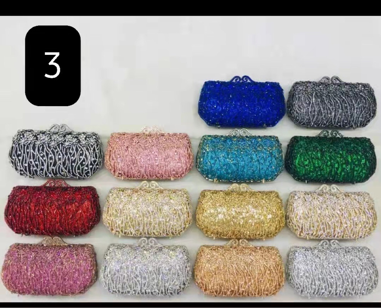 Túi clutch nữ cầm tay đính kim cương dạ tiệc phong cách Âu Mỹ — Màu Sâm panh chi tiết 2
