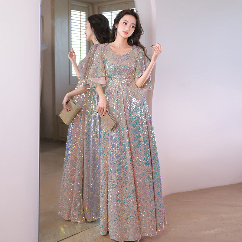 Light Luxury Evening Dress Slimming Banquet Performance Annual Meeting Host Bride Wedding Toast Female plus size chubby girl Plus Fat