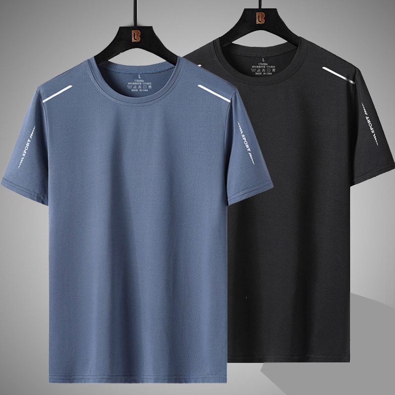 Manufacturer's Summer Quick-Dry Short-Sleeve Men's Casual Round-Neck Ice Silk T-Shirt, Loose Fit, Large Size, Breathable Short-Sleeve Men's T-Shirt