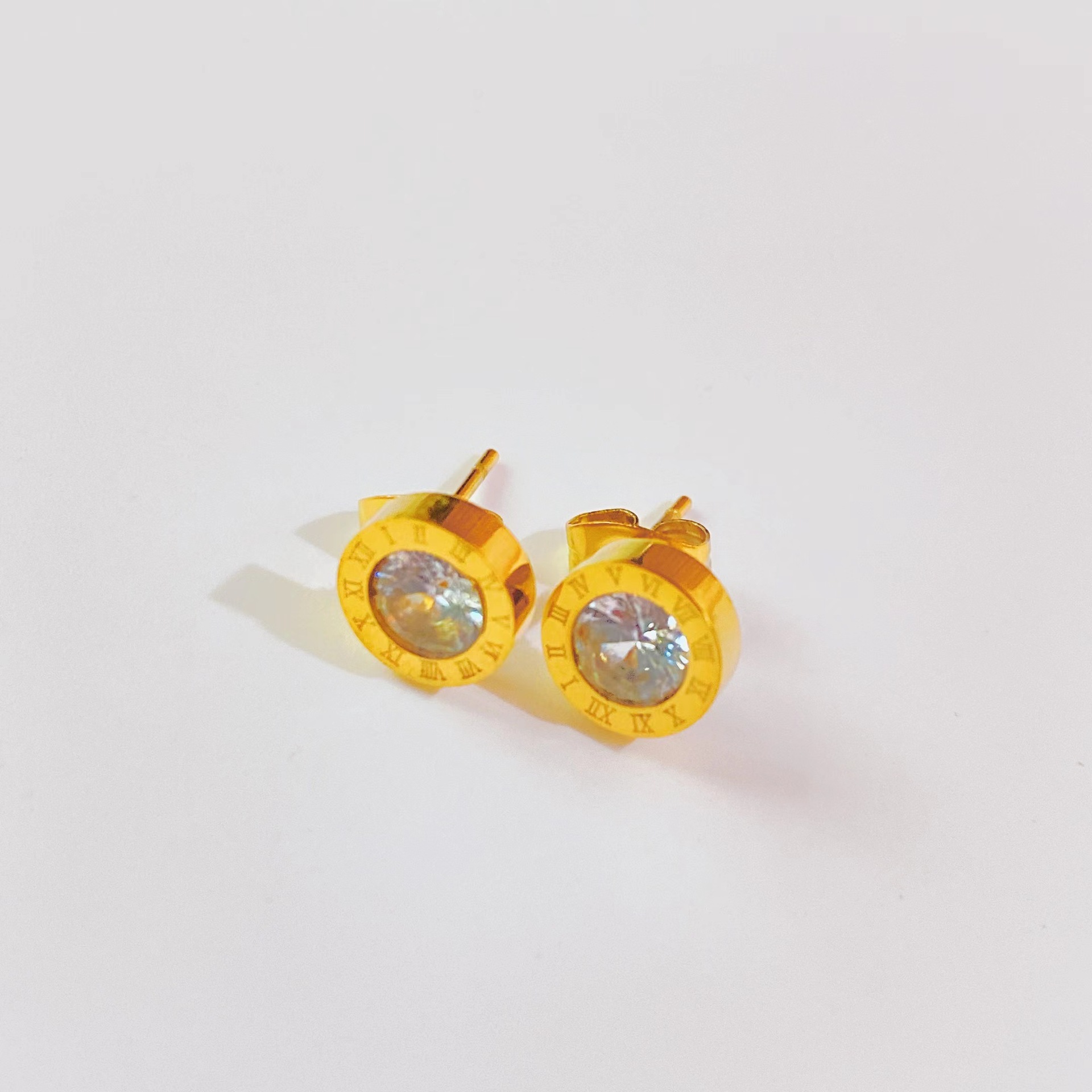 new simple small Roman numerals zircon-studded shape titanium steel earrings