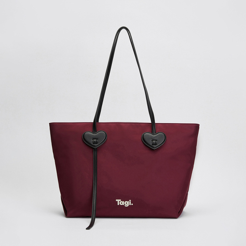 Tagi.「People Make Happy」ラブナイロン大容量バッグ シンプルコントラストカラーショルダーバッグ 通勤トートバッグ|undefined