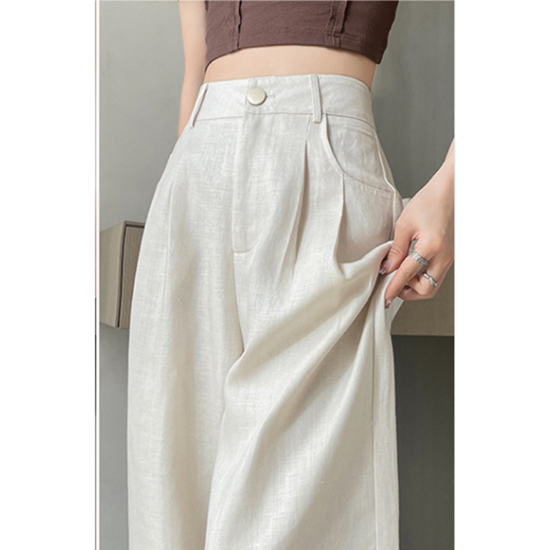 Ice Silk Linen Wide Leg Pants Women's Summer Thin Narrow Straight Suit Pants Casual Cool Draped Cotton Yamamoto Pants