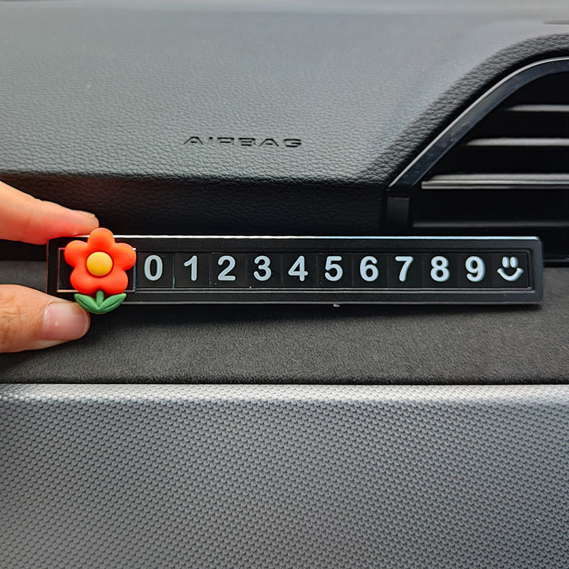 붉은 꽃과 녹색 잎-검은 합금 슬라이딩 주차 카드