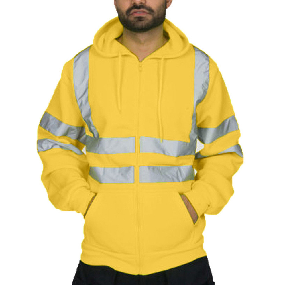 Men's Clothing reflective strip plus velvet sweatshirt outdoor sanitation work clothes zipper hooded color matching sweatshirt jacket_voghion.com