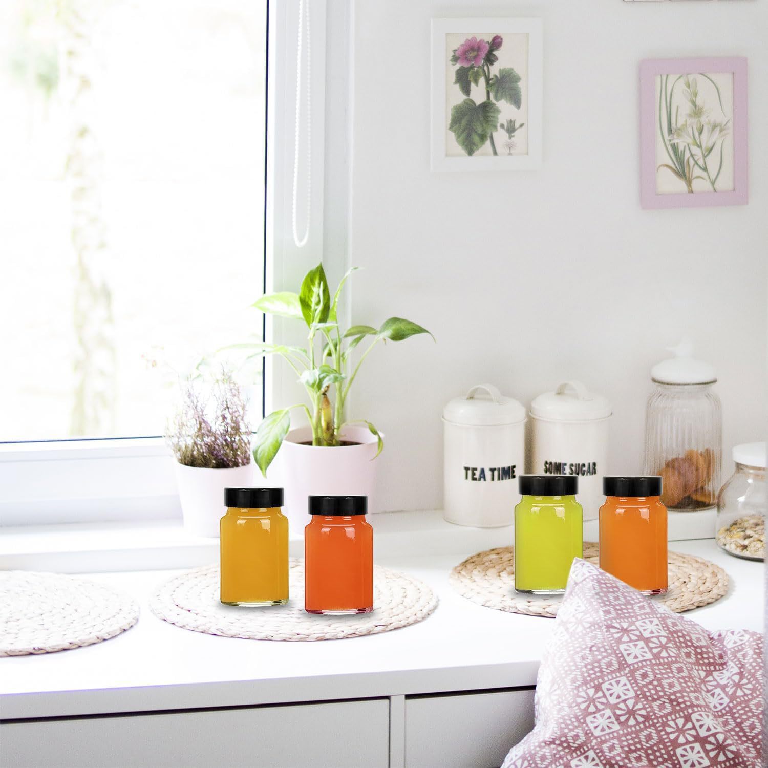 Botella de vidrio transparente de 60ml botella de bebida de 2oz botella de jugo de jengibre boca ancha con tapa botella de jugo de frutas pequeña botella de cápsula de bebida de vidrio