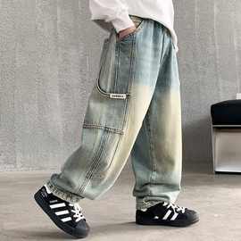 男童春秋款裤子新款潮流中大童水洗宽松牛仔裤2025儿童春季休闲裤