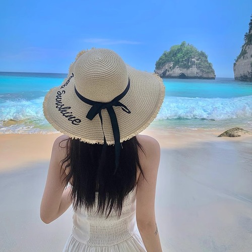 Sun Hat for Beach Vacation with Large Brim, Sunny Hat for Women, 2025 Spring and Summer New Arrival, Sunshade, French Weave Straw Hat, Fashionable