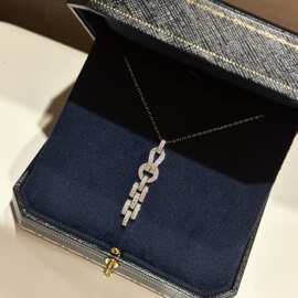 925银精致几何卡家项链女小众大牌感个性网红满钻吊坠跨境5.5g
