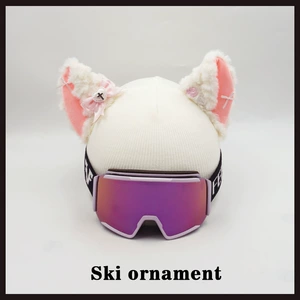 3D Big Ear White Pink Ski Hat Snowboard Universal Helmet Cover