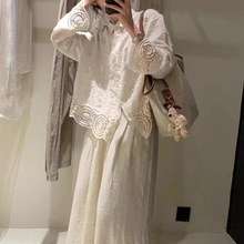 早春新款Polo领单排扣文艺风蕾丝长袖衬衫减龄甜美少女衬衣 397